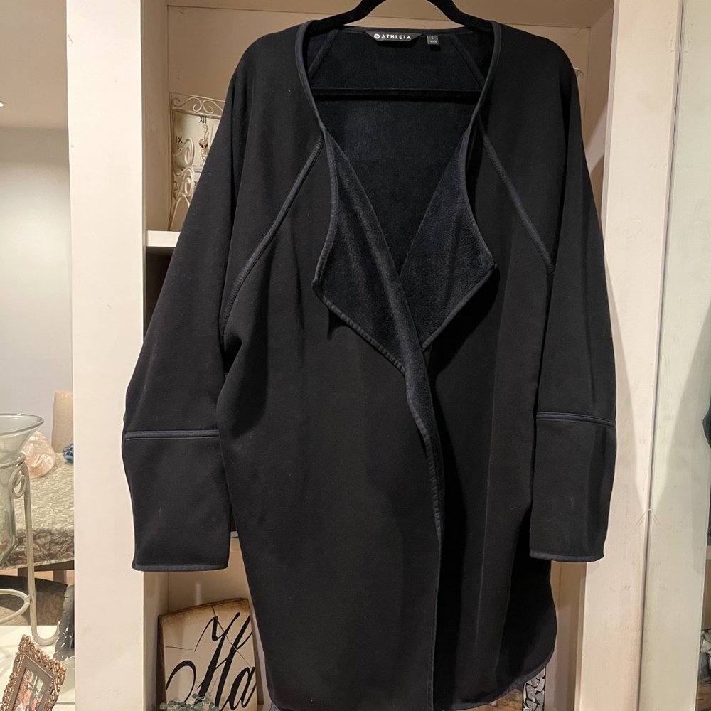 WOMEN'S ATHLETA COZY KARMA WRAP OPEN CARDIGAN SWEATSHIRT BLACK SIZE L
